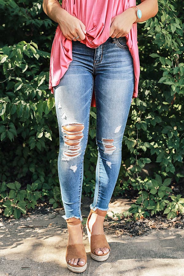The Haylie Mid Rise Distressed Skinny