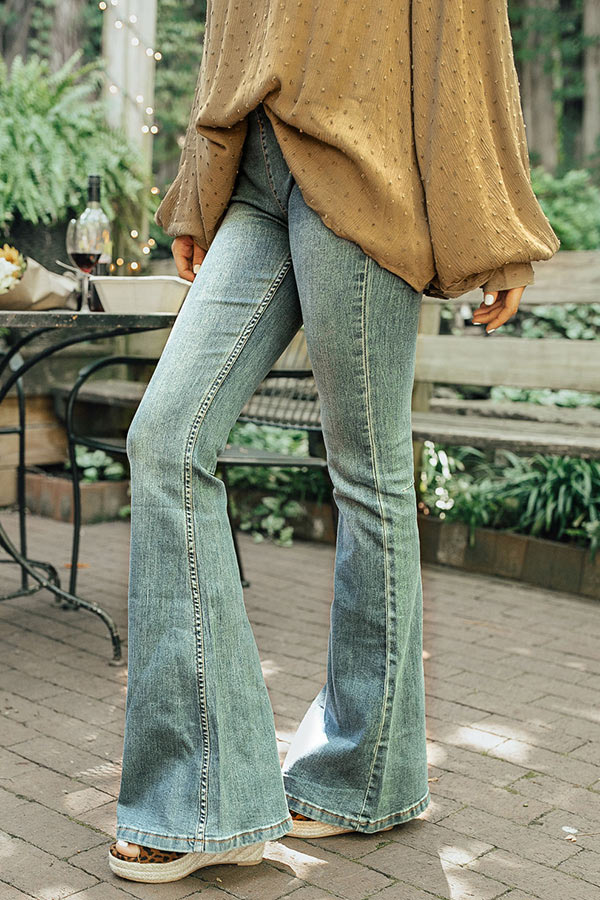 On Wine Time Mid Rise Flare in Medium Wash Image - 2