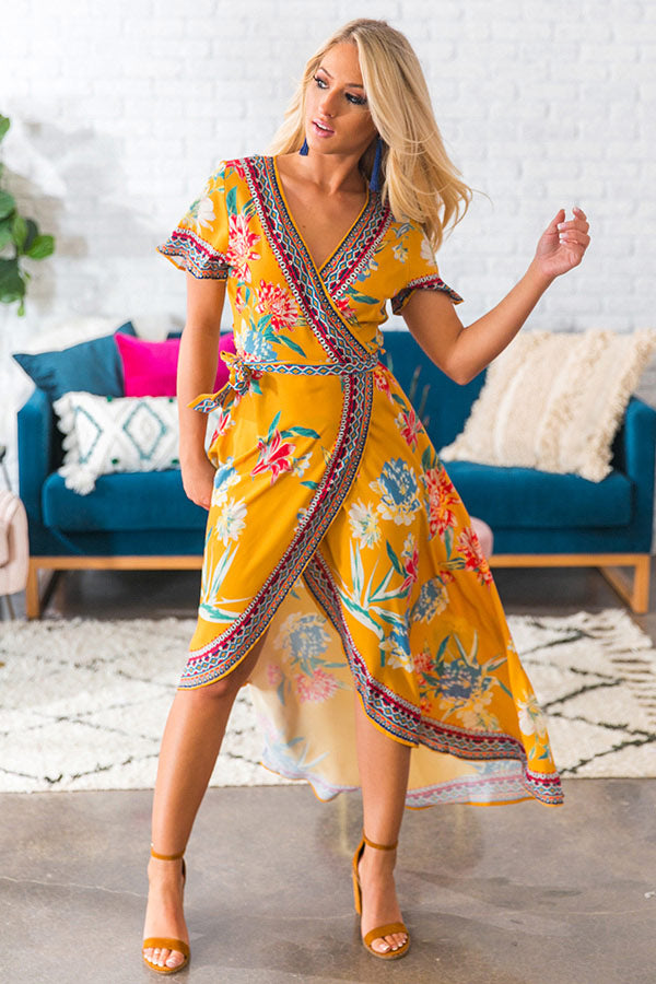 Parisian Floral Wrap Maxi in Marigold Image - 1