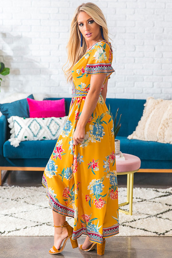 Parisian Floral Wrap Maxi in Marigold Image - 2