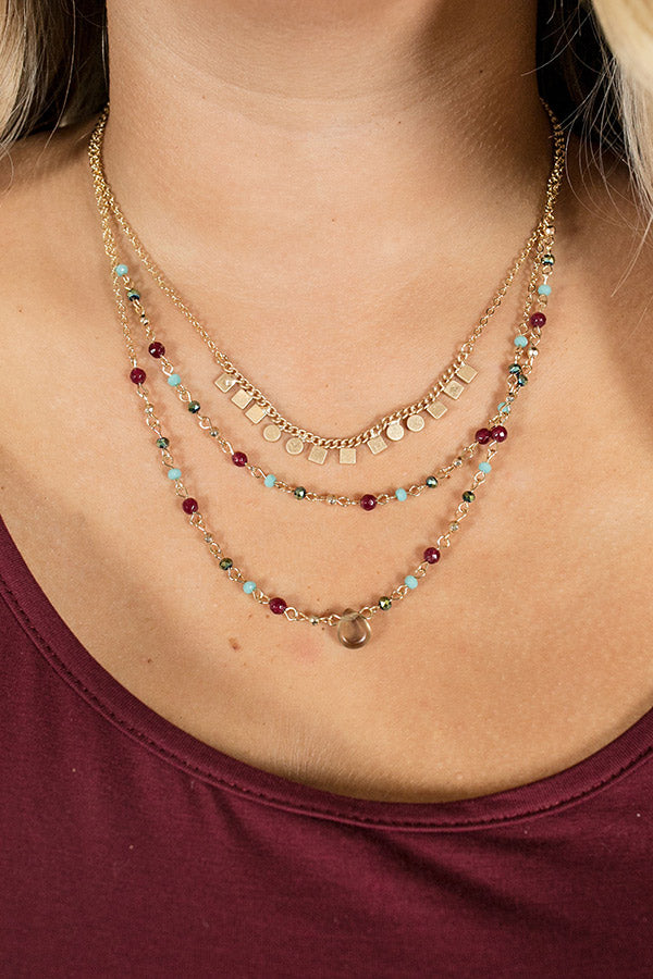 For The Love Of Glam Layered Necklace In Berry