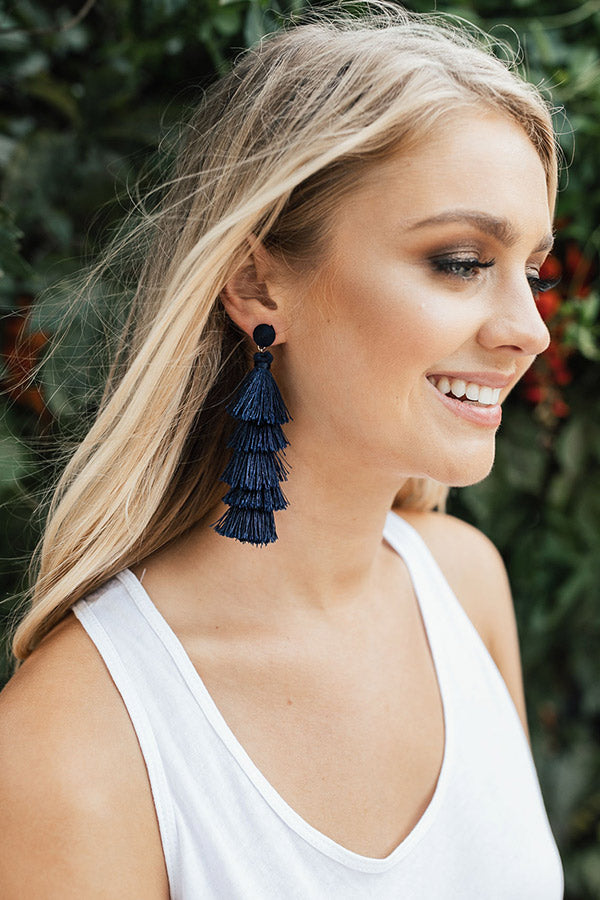 Wanna Dance All Night Tassel Earrings In Navy Image - 1