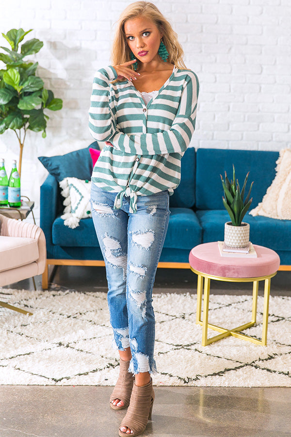 Cozier Times Waffle Knit Top in Jade