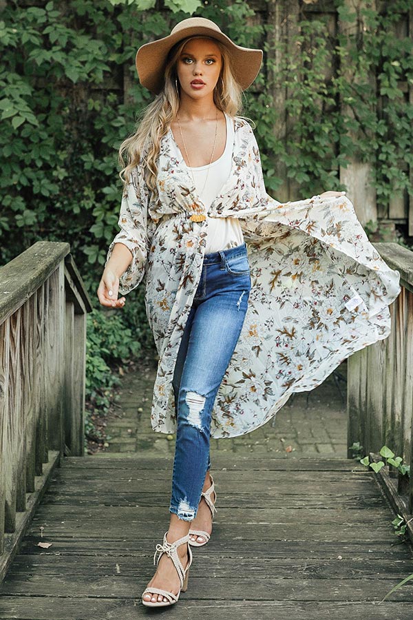 Brunching In Brooklyn Floral Duster in White
