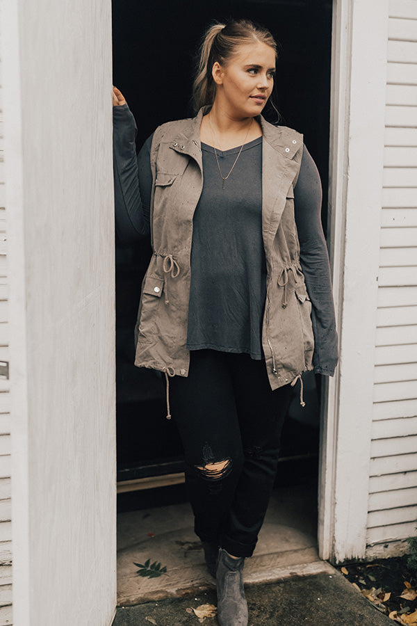 Take Me To The Mountains Vest in Taupe Curves