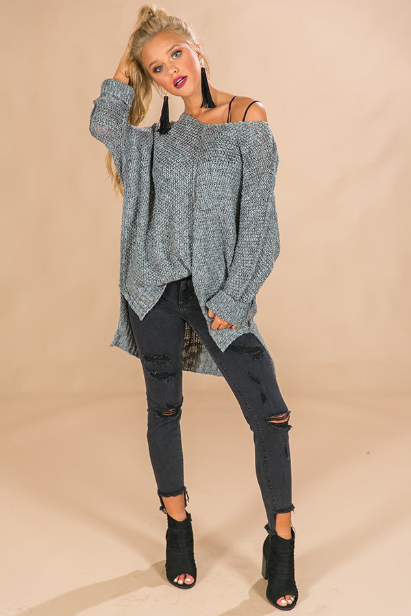 Cozy Like Sunday Morning Knit Sweater in Grey Image - 1