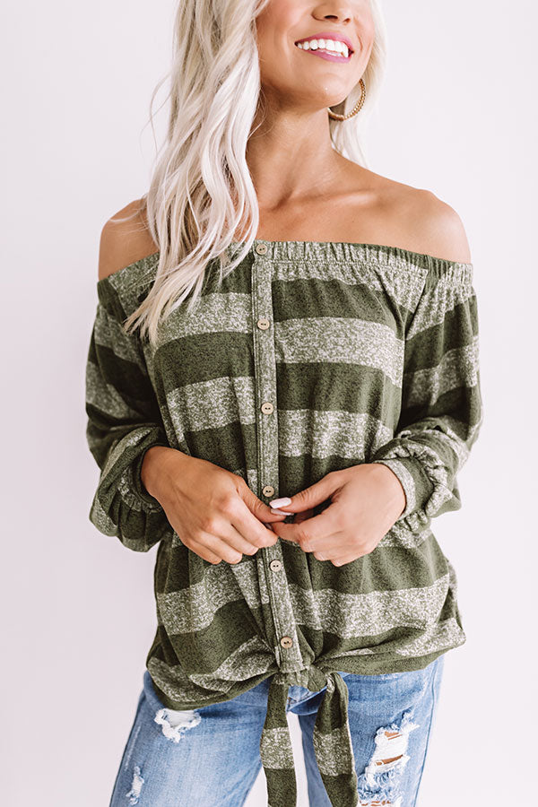 Cute As A Button Off Shoulder Top in Olive Image - 4