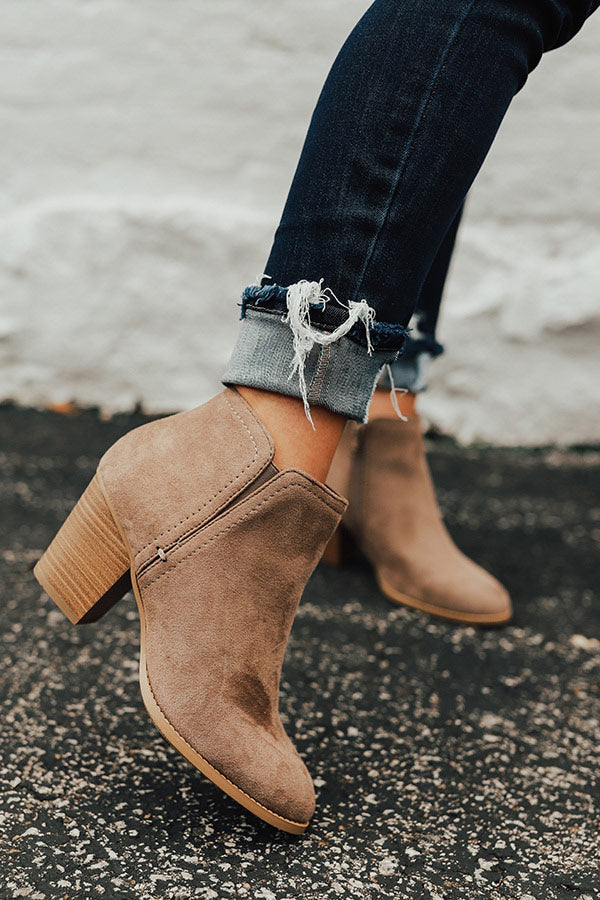 The Tawny Faux Suede Bootie in Taupe