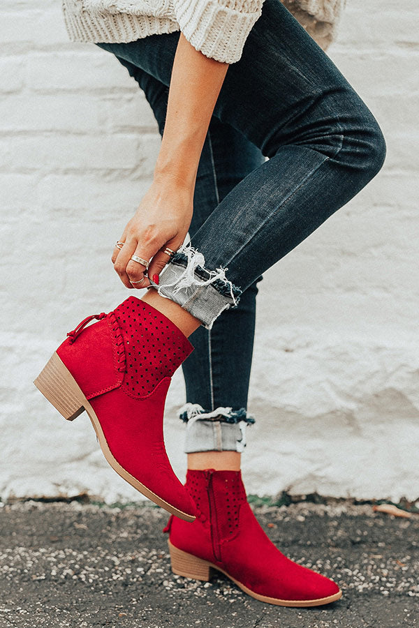 The Ellis Faux Suede Bootie in Red