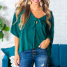 London Romance Front Tie Top in Hunter Green Image - 1