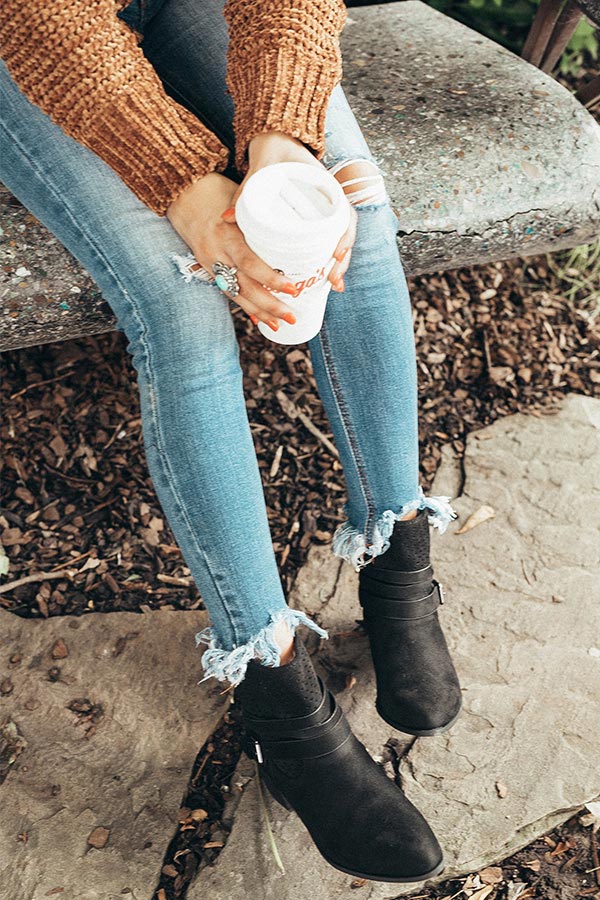 The Rylan Faux Suede Bootie in Black ⢠Impressions Online Boutique