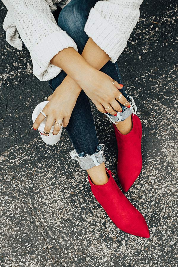 The Dailey Faux Suede Bootie in Red