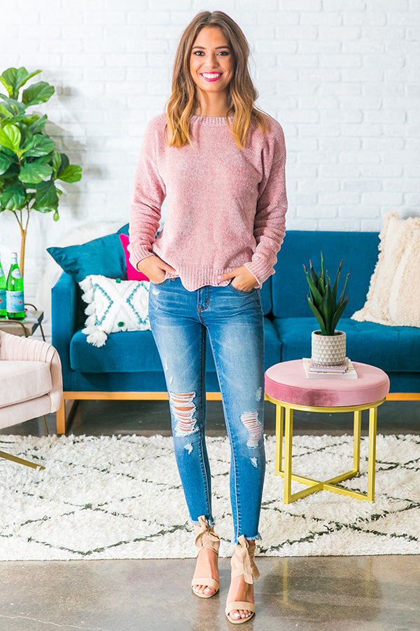 Colorado Cabin Chenille Sweater in Blush Image - 1