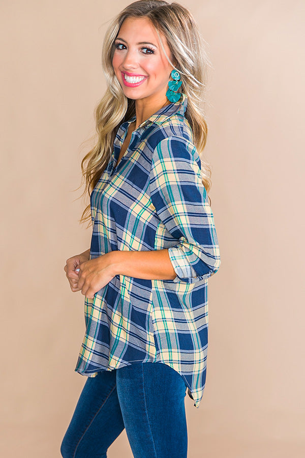 Apple Picking Pretty Plaid Top in Blue Image - 3