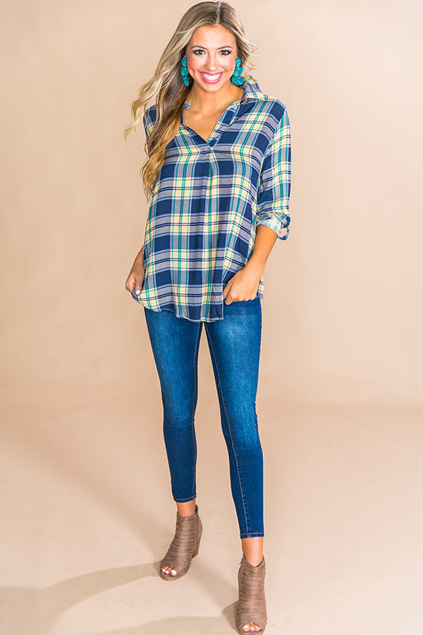 Apple Picking Pretty Plaid Top in Blue Image - 2