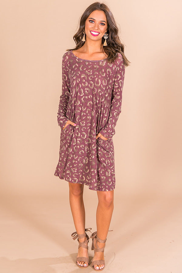 Cozy In Leopard Shift Dress in Windsor Wine Image - 1