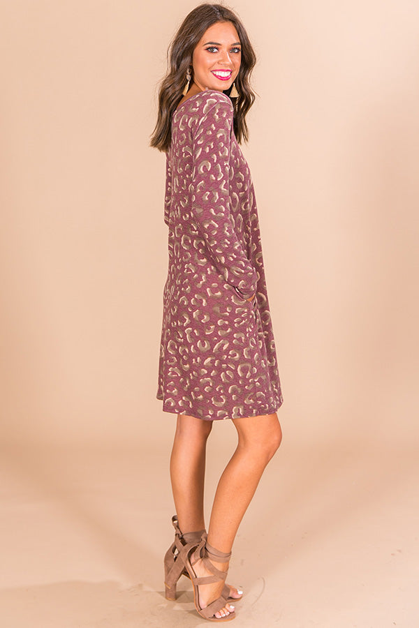 Cozy In Leopard Shift Dress in Windsor Wine Image - 3