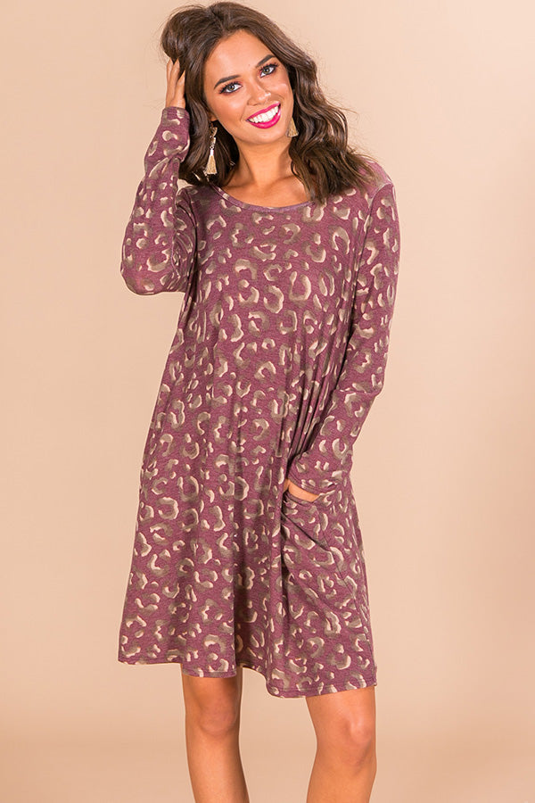 Cozy In Leopard Shift Dress in Windsor Wine Image - 2