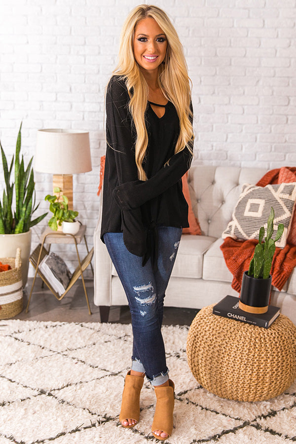 Lattes For Two Waffle Knit Top in Black