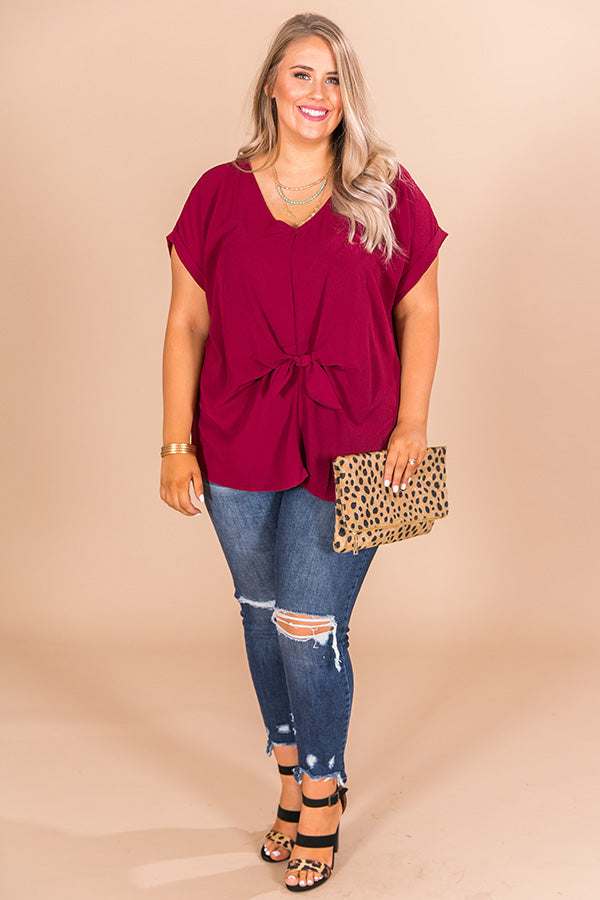 Wine Tour Front Tie Top in Wine Curves