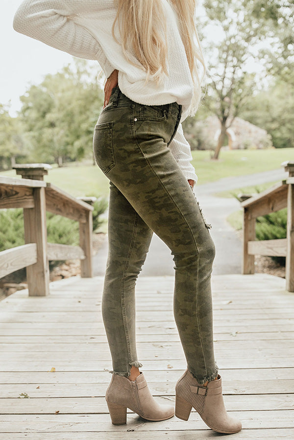 The Cassie Mid Rise Distressed Camo Skinny Image - 3