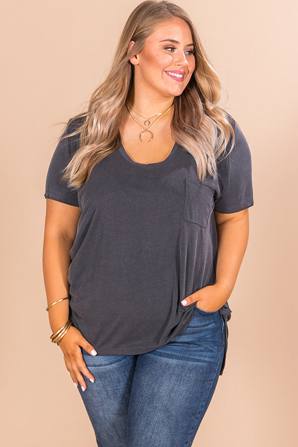 Sippin In Napa Shift Tee in Charcoal Curves