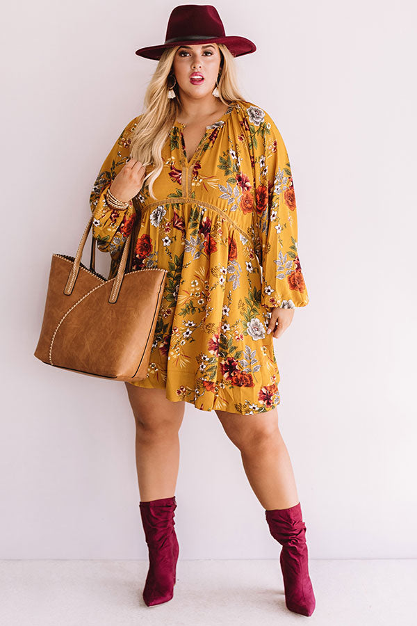 Harvest Happiness Floral Shift Dress in Mustard Curves Image - 1