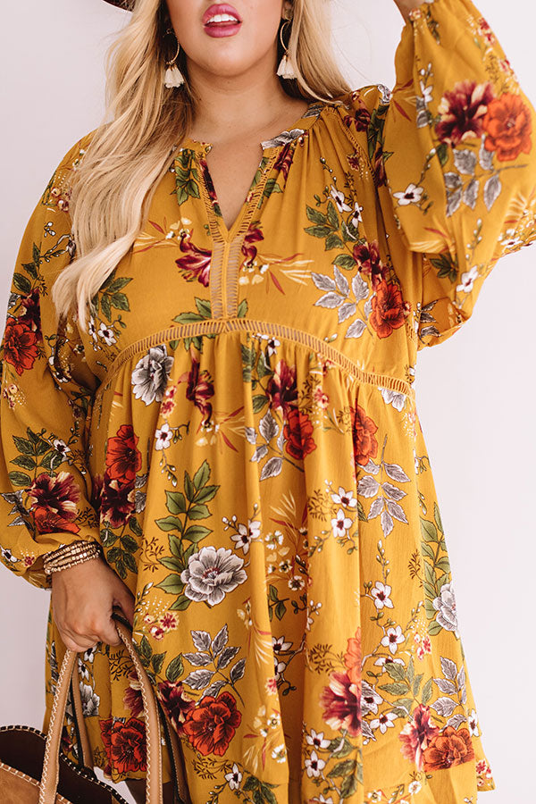 Harvest Happiness Floral Shift Dress in Mustard Curves Image - 4