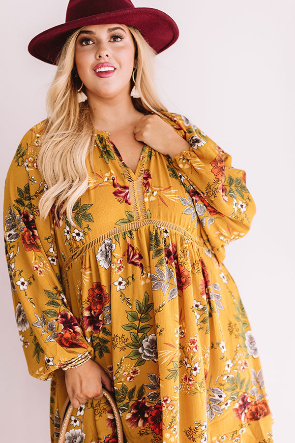 Harvest Happiness Floral Shift Dress in Mustard Curves Image - 3