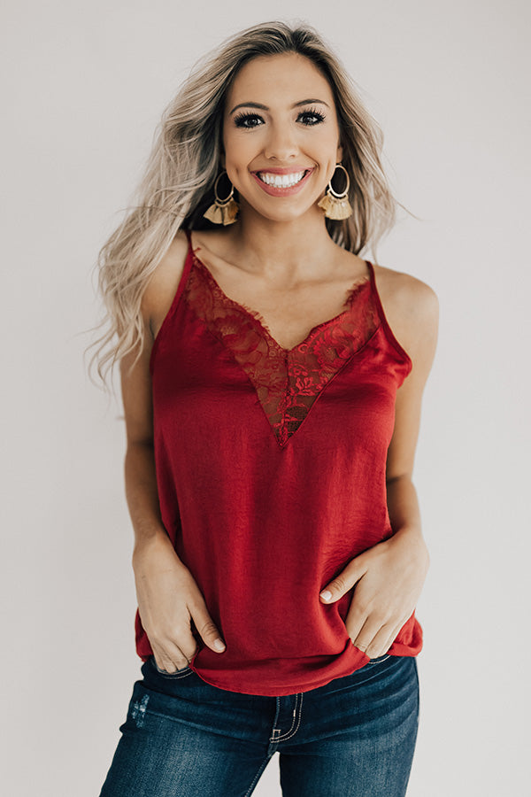 Insta-Worthy Satin Tank in Wine Image - 3