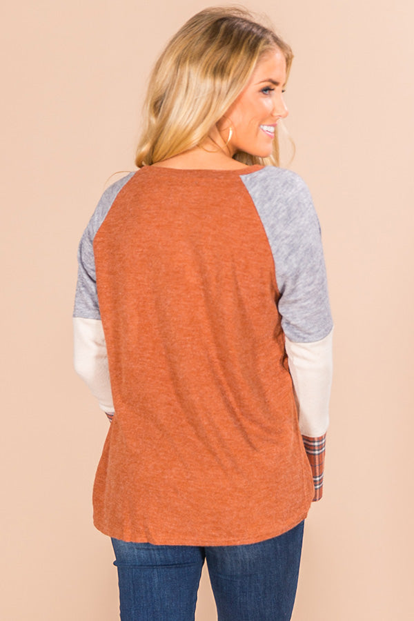 Campfire Classic Color Block Top In Camel Image - 1