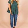 Coffee Date Crushin' Babydoll Top In Hunter Green Image - 1