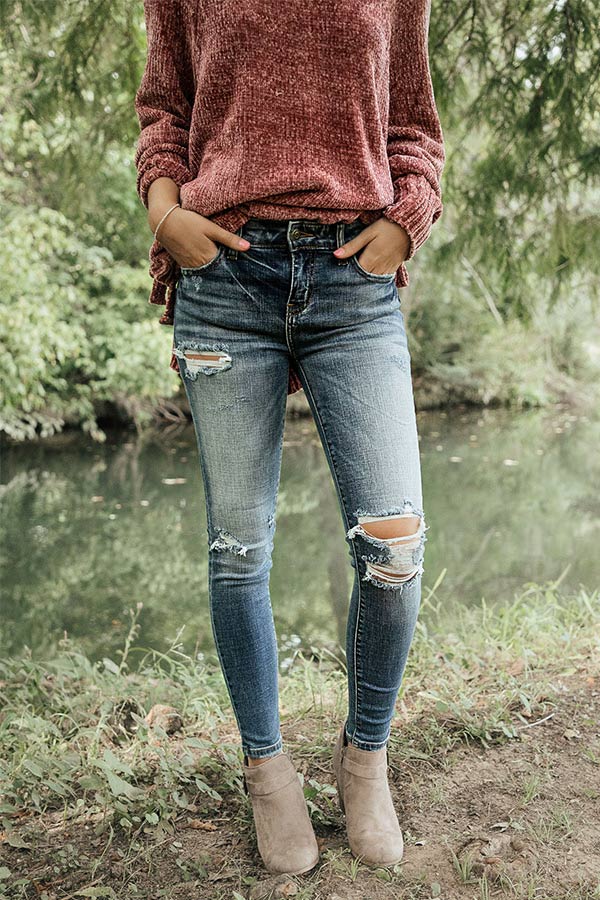 Eunina The Arlo Mid Rise Distressed Skinny Image - 1