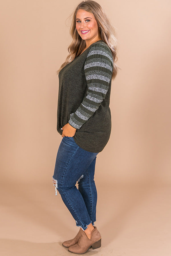 Sippin' Merlot Stripe Top in Olive Curves