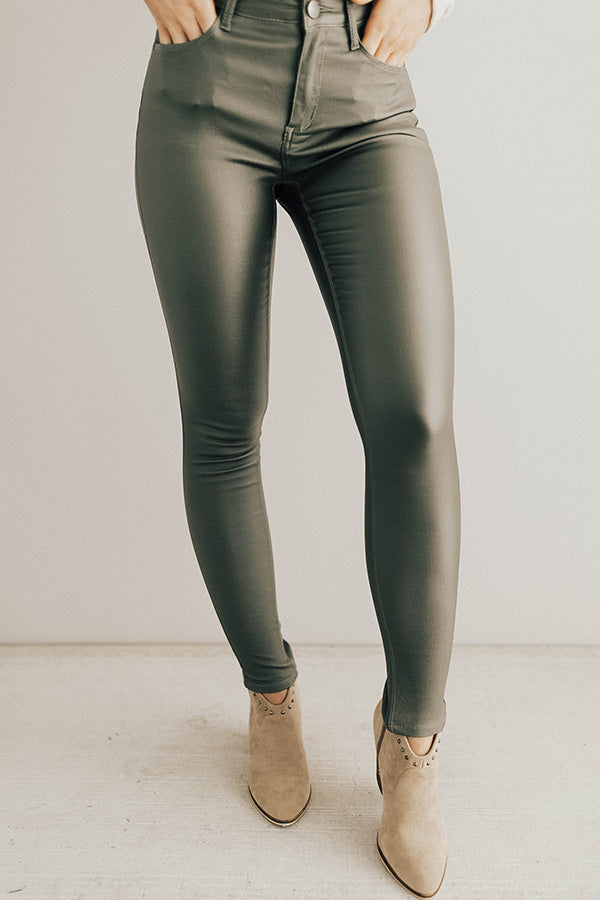 Editor's Choice Faux Leather Midrise Skinny In Olive