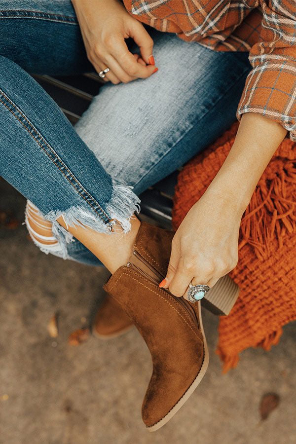 The Tawny Faux Suede Bootie in Chocolate Image - 3