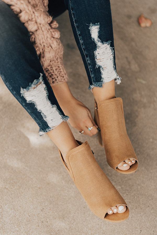 The Gabby Perforated Bootie in Tan