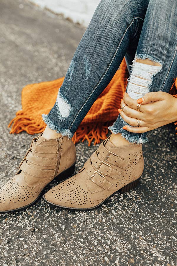 The Willa Faux Suede Bootie in Taupe