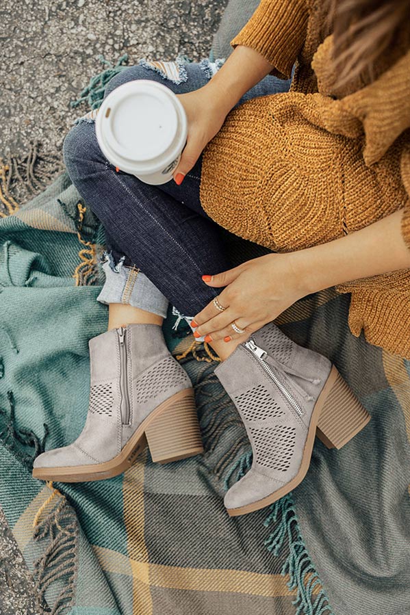 The Noelle Faux Suede Bootie in Grey