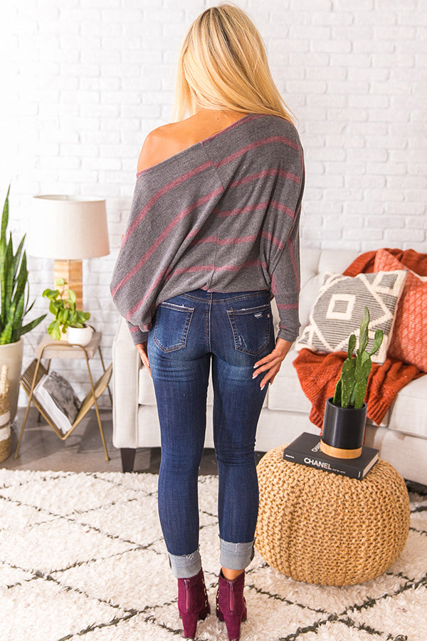 Forever Cozy Stripe Top In Sangria Image - 4