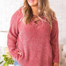 Fireside Champagne Lace Up Chenille Sweater in Rustic Rose Curves Image - 1