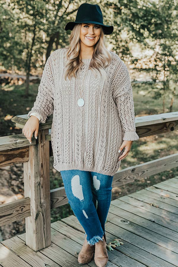 Season Of Snuggles Tunic Sweater in Warm Taupe Curves