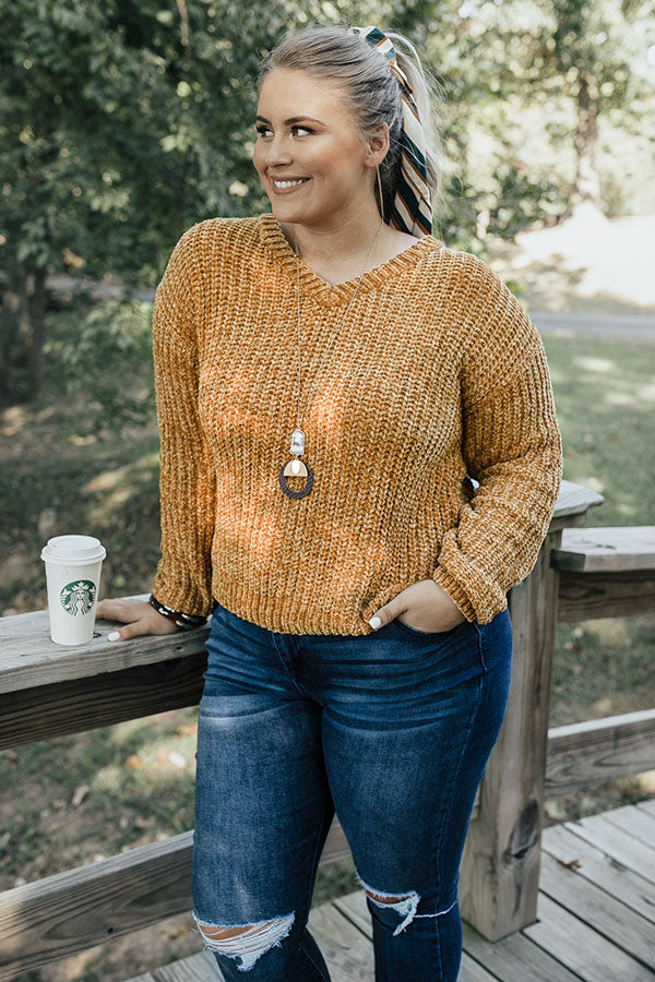 Coffee Cuddles Chenille Sweater In Mustard  Curves