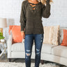 Fireside Champagne Lace Up Chenille Sweater in Army Green Image - 1