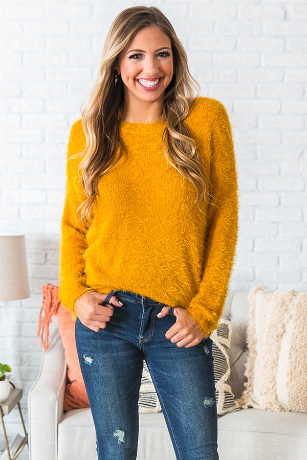 Cocoa In Charleston Fuzzy Sweater In Mustard Image - 2