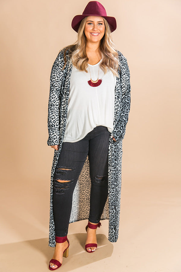 Park City Pretty Leopard Cardigan in Slate Curves