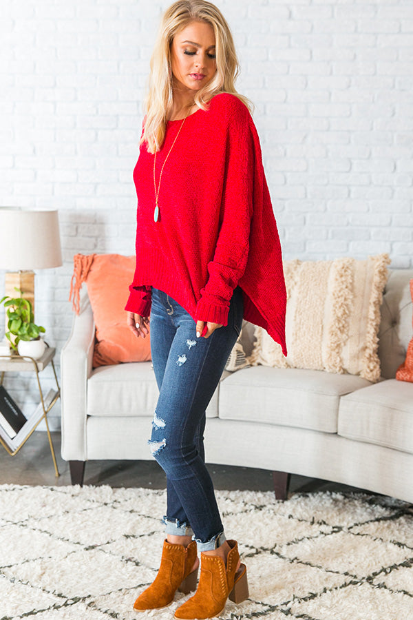 Warm & Fuzzies Chenile Sweater In Red Image - 3