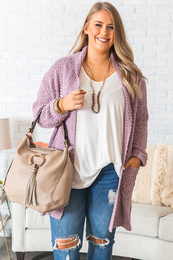 Let's Stay Home Popcorn Knit Cardigan in Lavender Curves Image - 1