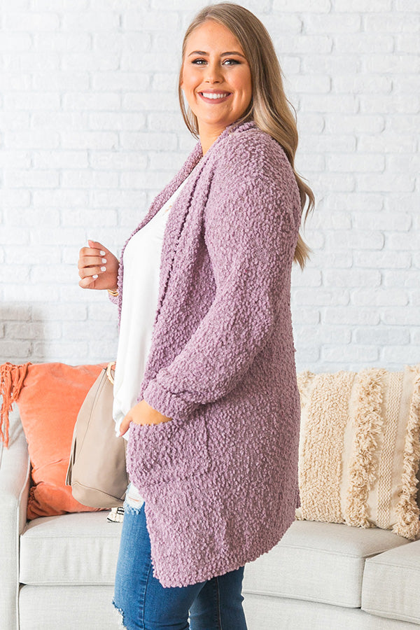 Let's Stay Home Popcorn Knit Cardigan in Lavender Curves Image - 3