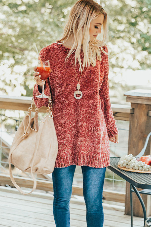 Madison Avenue Chenille Sweater In Rustic Rose